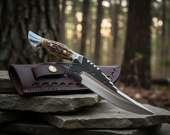 Handmade Survival Style Outdoor Knife with Stag Handle camp knives