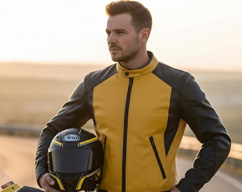 Ręcznie robiona kurtka motocyklowa ze skóry bydlęcej | Kurtka motocyklowa dla mężczyzn