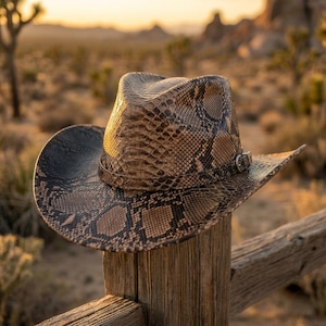 Handmade Embossed Snakeskin Western Hat l Genuine Leather Cowboy hat for Men and Women
