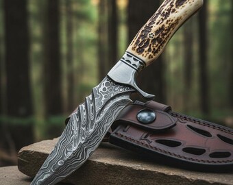 Handgefertigtes Skinner-Messer aus Damast-Stahl mit Hirschgriff | Full Tang Jagd Outdoor Messer