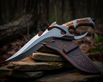 Handmade D2 Steel Survival Knife with Stag Handle | Full Tang Hunting Outdoor Knives