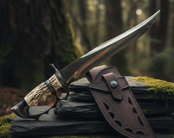 Handgjord D2-ståls Bowie-kniv med hjorthornshandtag | Fulltånge Jakt- och campingknivar