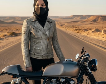 Womens Genuine Leather Biker Jacket | Handmade Python Texture Leather Jackets