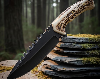 Handmade Carbon Steel Hunting Knife with Stag Handle l Full Tang Outdoor & Camping Knives