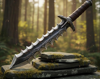 Ręcznie robiony miecz fantasy ze stali D2 z rękojeścią skórzaną | Miecz kolekcjonerski