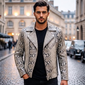 Ręcznie robiona skórzana kurtka ze skóry węża l Python Biker kurtka dla mężczyzn Motocykl lederjacken