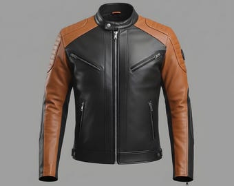Mens Handmade Cowhide Leather Jacket l Sports Biker Jacket Cafe Racer Coat