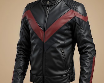 Męska skórzana kurtka motocyklowa z jagnięcej skóry l Płaszcz w stylu motocyklowym Kurtka Cafe Racer