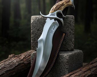 Handmade D2 Steel Hunting Tactical Bowie Knife with Stag handle