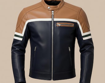 Ręcznie robiona męska kurtka motocyklowa ze skóry jagnięcej l Kurtka motocyklowa Cafe Racer