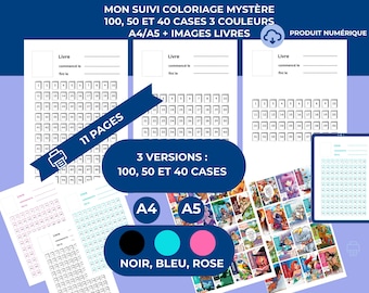 Coloring Book Tracker PDF Printable | A4 A5 Coloring Tracker | Color by Number & Mystery Coloring | Goodnotes Planner