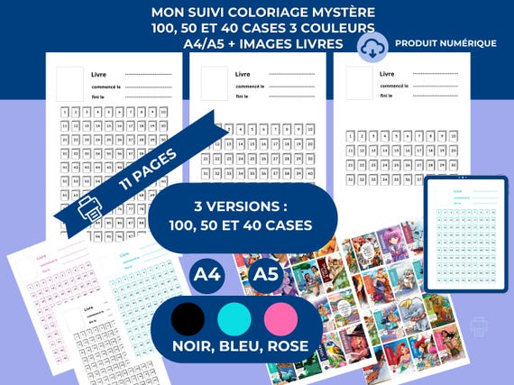 Tracker Coloriage PDF à Imprimer | Livres de Coloriage A4 A5 | Coloring Book Tracker | Color by Number & Mystère | Goodnotes