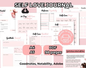 Self Love and Self Care Journal | Printable PDF A4 & A5 | Personal Growth Workbook | Mindfulness | Well Being  | Mental Health