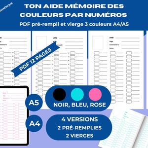 Mysterieus kleuren op nummer, kleurenkaart, printbaar PDF, 12 pagina's A4/A5 – 3 kleuren (roze, blauw, zwart) – 4 versies