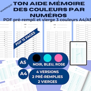 Nuancier Coloriage Mystère et par Numéros Palette à Imprimer PDF 15 pages A4/A5 – 3 Couleurs (Rose, Bleu, Noir) – 4 Versions