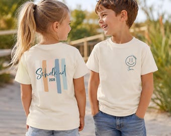 Schulkind 2026 Shirt Kinder Einschulung T-Shirt Mädchen & Junge Pastell Shirt  1. Schultag Outfit Geschenk zur Einschulung personalisierbar