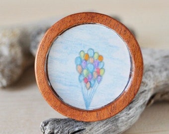 Simple Sweet Handmade Wooden Brooch - One of a Kind - Balloons