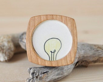 Cute One of a Kind Simple Wooden Brooch - Light Bulb