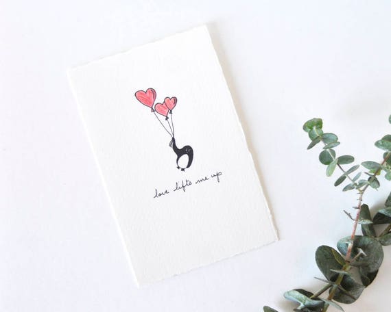 Leuke Liefde Kaart Valentine Eenvoudige Penguin Tekening Met Etsy