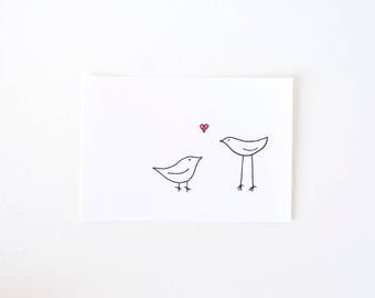 Love Birds Art Print - Cute Whimsical Valentine Drawing - Tall Bird Loves Small Bird