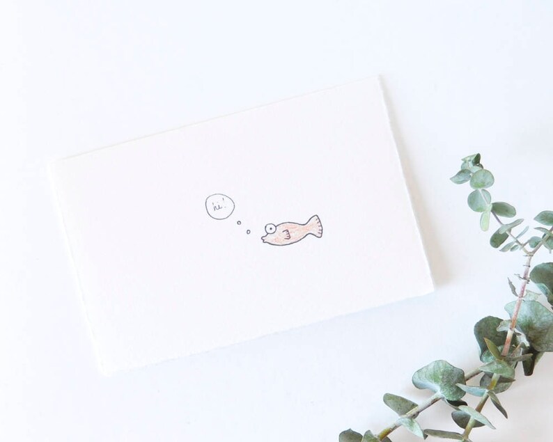 Cute Greeting Card Thinking of You Simple Fish Drawing Hi image 1