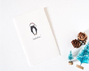 Cute Christmas Card - Simple Penguin with Santa Hat - Ho Ho Ho