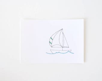 Simple Sail Boat Line Drawing - Limited Edition Art Print  - Sail Away