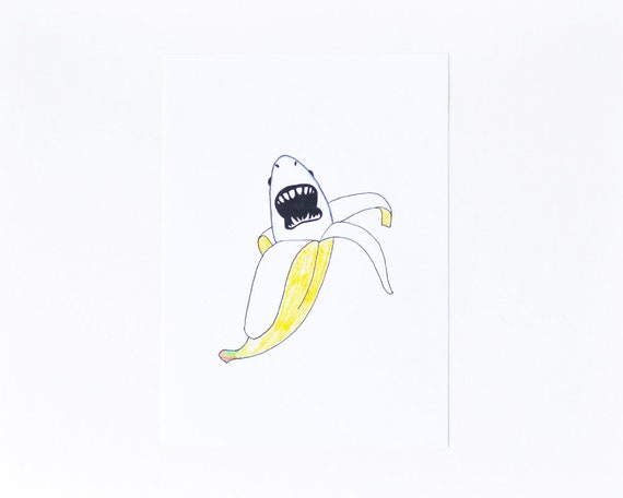 Funny Drawing Art Print Banana Shark - Etsy