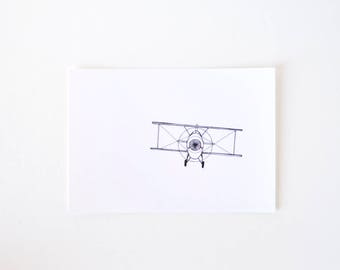 Simple Bi-Plane Drawing - Limited Edition Nursery Art Print - Fly, Plane