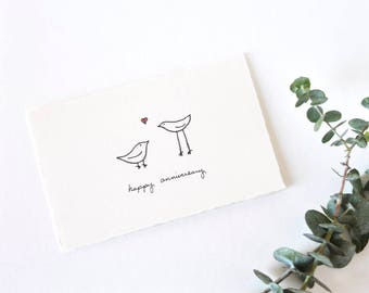 Handgefertigte Happy Anniversary Karte ‚Love Birds‘ – 22x22 Cm, Mit Umschlag, Weißer Baumwollkarton