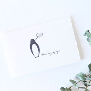 Mignon penser à vous carte - Dessin de pingouin fantaisiste - Penser à vous