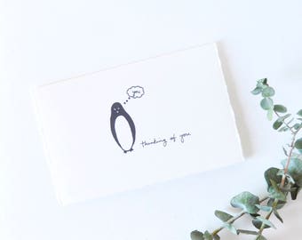 Cute Thinking of You Card - Whimsical Penguin Drawing - Thinking of You