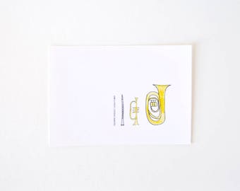 Simple Instruments Drawing - Flute Clarinet Trumpet and Tuba Art Print - Band Class