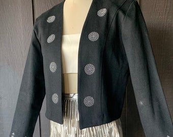 Lori Lundon Blazer | Buttonless | Embellished with Round Glass Dots | Circle and Arrow Patterns | Made in Texas | 100% Cotton | 1980s