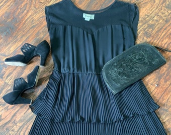 Sheer Black and Layered Pleated Skirting Dress | Brasseur of California | Pleated Ruffles