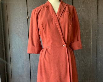 Rust Corduroy Wrap Dress | Umba For Parnes Fenstein | Large Size | 3/4 Sleeve with Cuffs | Casual Style | Roomy