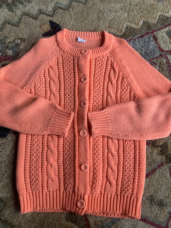 Orange Sherbet Colored Cable Knit Cardigan | Made… - image 2