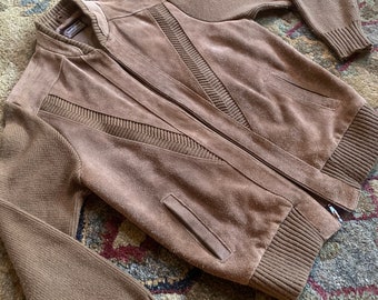 Cocoa Colored Suede Knitwear Jacket | Sportswear Sears | Front Zipper | 1960s-1970s Fashion | Bomber Jacker | Medium | Made in Korea