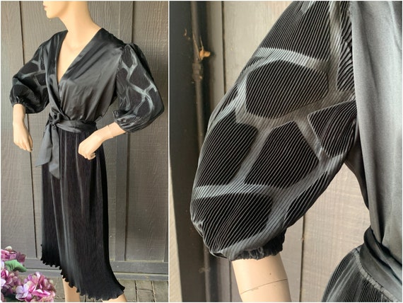 Black Micro Pleated Dress by Hal Ferman | Cocktai… - image 1