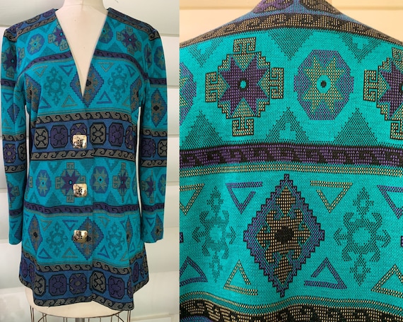 1980s Turquoise Tribal Print Jacket | Lady Carol … - image 1