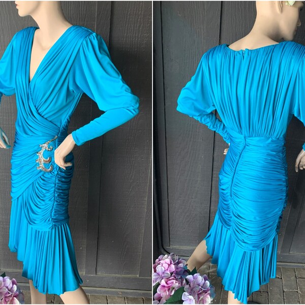 Celeste Shoulder Pad Flower Ruched Dress