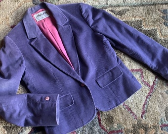 Dusty Purple Corduroy Blazer | Jaeger | One Button Closure | 100% Cotton | Size 10 | Excellent Condition | Made in Great Britain | Classic