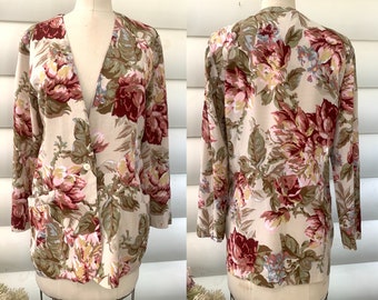 Floral Rayon Blazer | Carol Anderson | 1980s Fashion | Cotton Rayon | Classic Style | Shabby Chic | Lightweight | Large