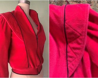 Bright Fuchsia Pink Velour Sport Jacket by Mar-Gee Ladies' Sport | Amazing Shoulder Wing Detail | Black Trim