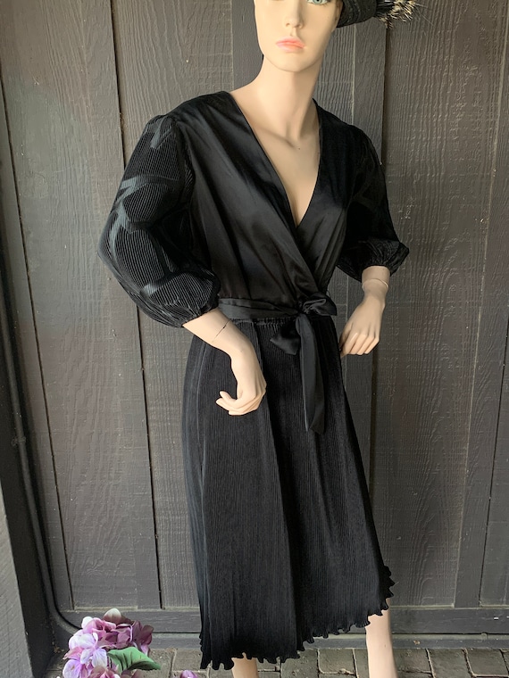 Black Micro Pleated Dress by Hal Ferman | Cocktai… - image 2