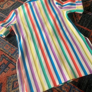 Rainbow Striped Zippered Top by Pykettes Short Sleeves with Cuffs Tear Drop Zipper Pull Side Slits Front Pockets Pointed Collar image 2