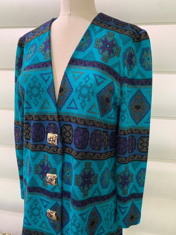 1980s Turquoise Tribal Print Jacket | Lady Carol … - image 3