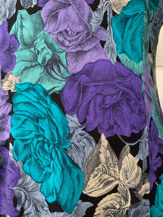 Purple and Turquoise Blue Floral Print Rayon Dres… - image 8