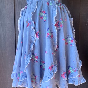 Petite Jeri Bee Square Dance Skirt Blue Polyester Cotton Floral Print 1960s 1970s Ruffle Trim Novelty Circle Skirt Dance Fashion image 2