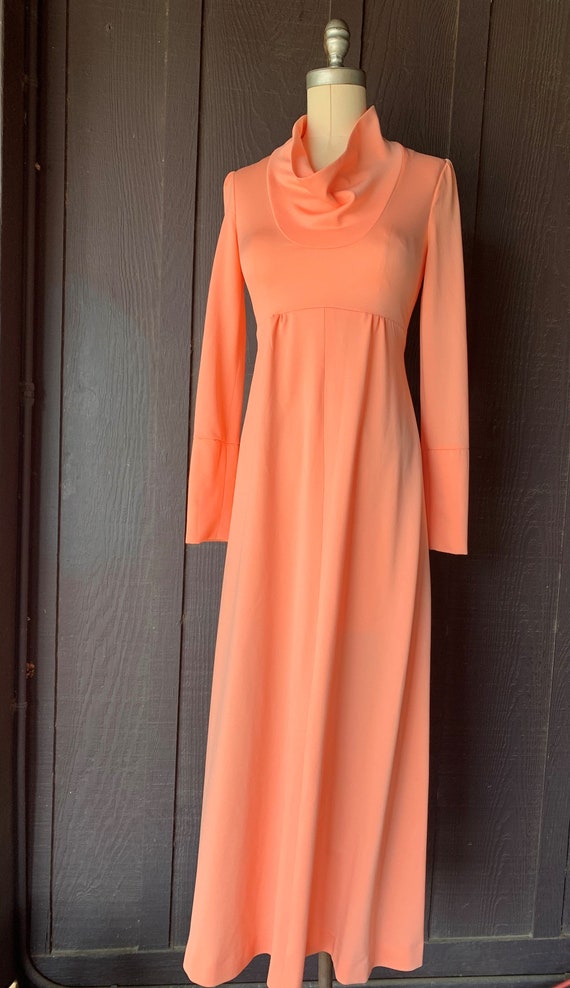 Handmade Cantaloupe Polyester Maxi with Cowl Neck… - image 2